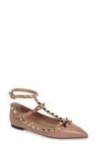 Women's Valentino Rockstud T-strap Flat .5us / 35.5eu - Beige