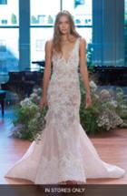 Women's Monique Lhuillier Keaton Plunge Lace Trumpet Gown