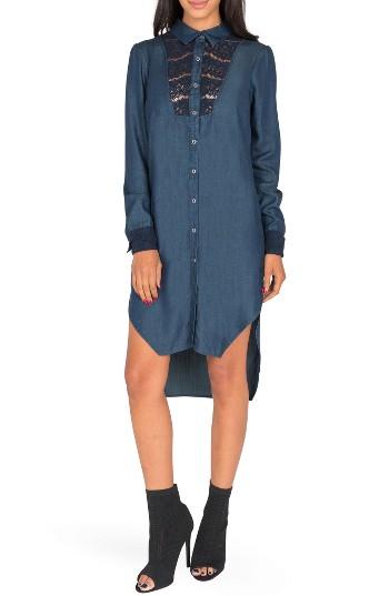 Women's Standards & Practices Felicity Lace Trim Chambray Shirtdress - Blue
