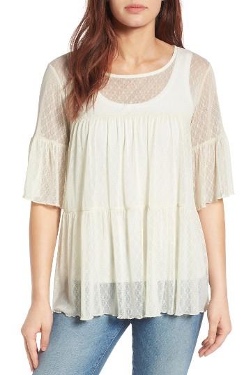 Women's Bobeau Sheer Lace Babydoll Top - Beige