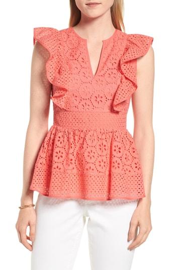 Women's 1901 Cotton Eyelet Ruffle Top - Coral