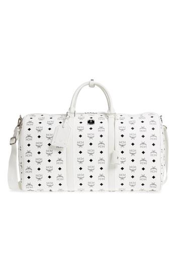 Mcm Large Voyager Visetos Duffel Bag - White
