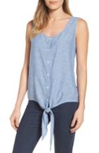 Women's Caslon Tie Front Linen Blend Tank - Blue