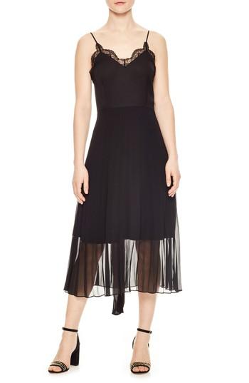 Women's Sandro Pleated Chiffon Overlay Dress Us / 34 Fr - Black