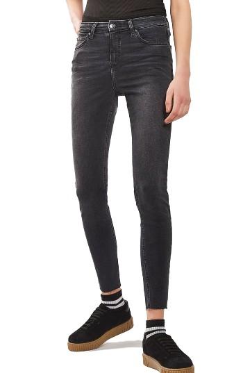 Women's Topshop Jamie Raw Hem Jeans X 30 - Black