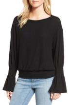 Women's Hinge Brushed Smocked Sweatshirt, Size - Black
