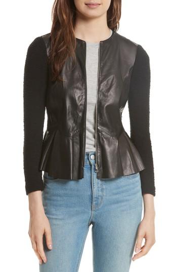 Women's Rebecca Taylor Knit & Lambskin Leather Jacket - Black