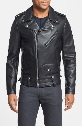 Men's Schott Nyc 'chips' Slim Fit Moto Leather Jacket - Black