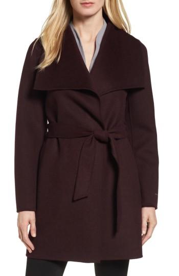 Women's Tahari 'ella' Belted Double Face Wool Blend Wrap Coat - Burgundy