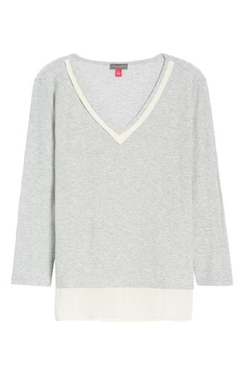 Petite Women's Vince Camuto Layered Look Top P - Grey