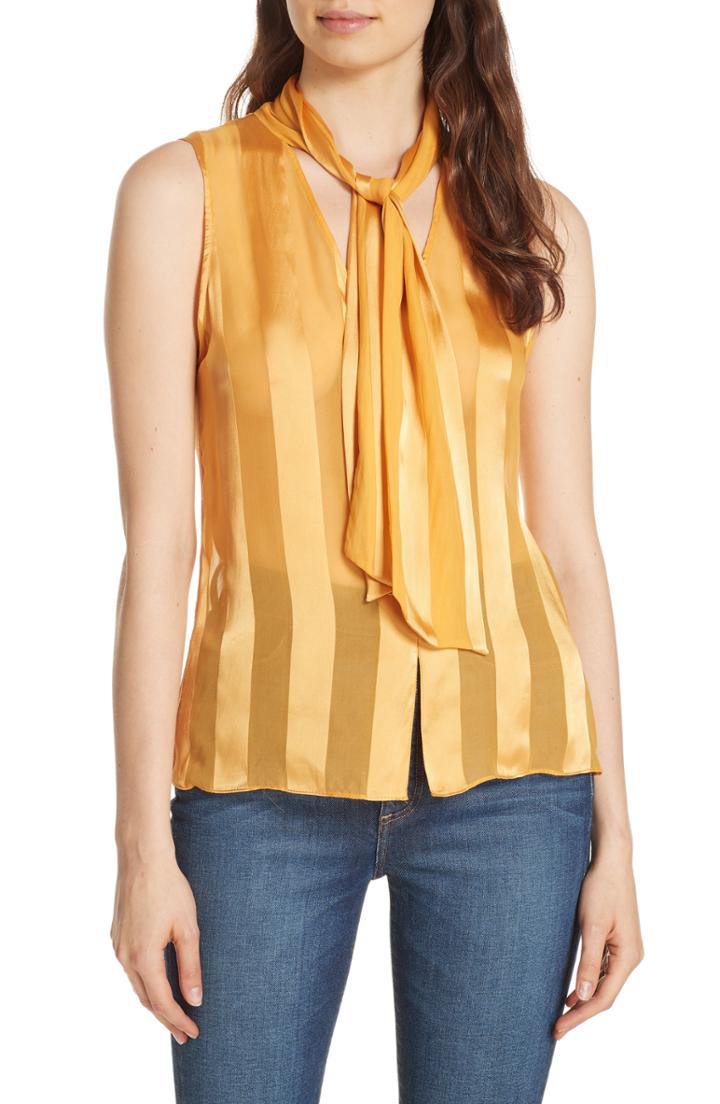 Women's Alice + Olivia Gwenda Shadow Stripe Tie Neck Blouse