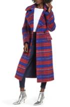 Women's Topshop Bodika Check Coat Us (fits Like 0) - Red