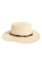 Women's Caslon Bead Trim Straw Boater Hat - Brown
