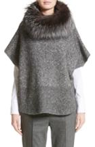Women's Fabiana Filippi Pebble Tweed Knit Poncho With Genuine Fox Fur Collar