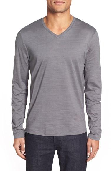 Men's Boss 'tyson' V-neck Long Sleeve T-shirt - Grey