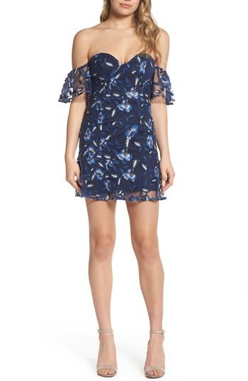 Women's Bardot Sapphire Lace Off The Shoulder Dress - Blue