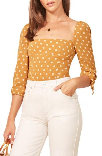 Women's Reformation Grove Tie Sleeve Top - Yellow