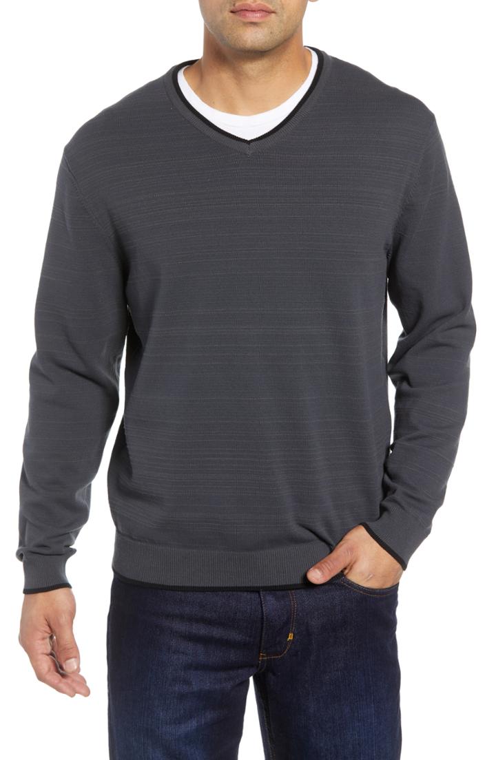 Men's Cutter & Buck Impact V-neck Sweater, Size - Black