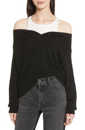 Women's T By Alexander Wang Bi-layer Off-the-shoulder Sweater With Inner Tank - Grey