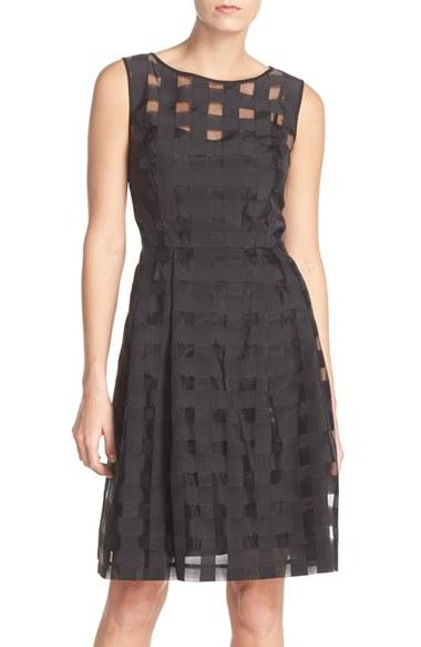 Women's Ellen Tracy Windowpane Check Fit & Flare Dress