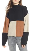 Women's Bp. Mock Neck Colorblock Sweater, Size - Black