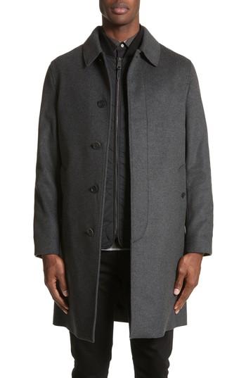 Men's Burberry Morestead Wool Blend Car Coat With Liner Vest - Grey