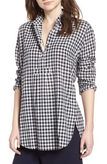 Women's Madewell Gingham Side Button Popover Shirt, Size - Blue