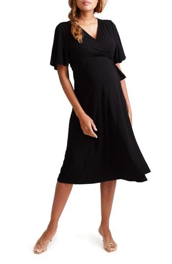 Women's Ingrid & Isabel Flutter Sleeve Knit Wrap Maternity/nursing Dress - Black