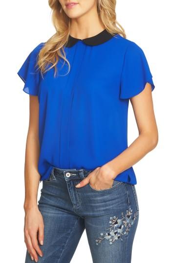 Women's Cece Contrast Collar Crepe Blouse - Blue