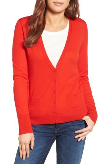 Women's Halogen V-neck Merino Wool Cardigan - Red