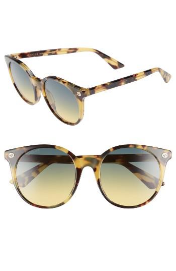 Women's Gucci 52mm Round Sunglasses - Honey Havana/ Grey