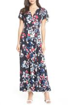 Women's French Connection Linosa Floral Print Faux Wrap Maxi Dress - Blue