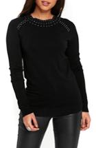 Women's Wallis Stud Collar Top Us / 12 Uk - Black