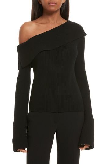 Women's Theory One-shoulder Foldover Sweater - Black