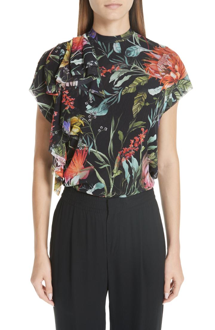Women's Fuzzi Floral Ruffle Tulle Top - Black