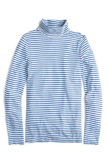 Women's J.crew Stripe Tissue Turtleneck Tee, Size - Blue