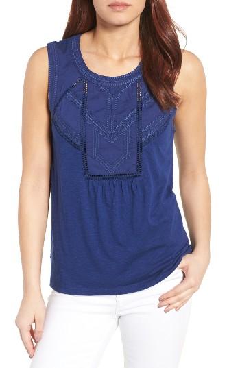 Women's Caslon Embroidered Lace Detail Cotton & Modal Tank