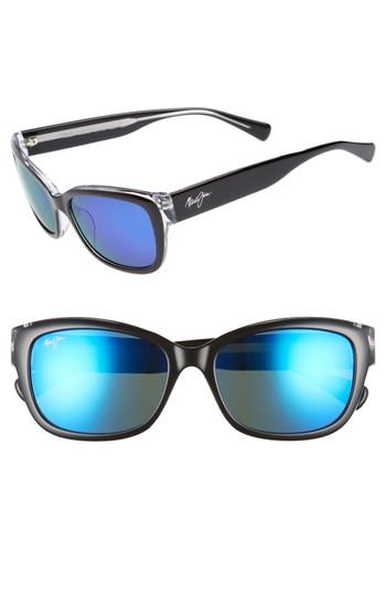 Women's Maui Jim Plumeria 55mm Polarized Cat Eye Sunglasses - Black W Crystal/ Blue Hawaii