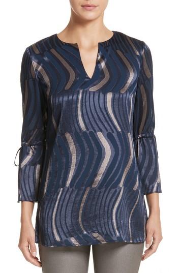 Women's Lafayette 148 New York Sela Ingenue Devore Blouse, Size - Blue