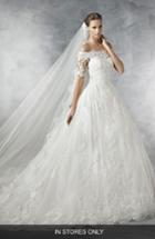 Women's Pronovias Pleasant Off The Shoulder Tulle & Lace Ballgown, Size In Store Only - Ivory