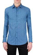 Men's Bugatchi Classic Fit Fish Bone Print Sport Shirt - Blue