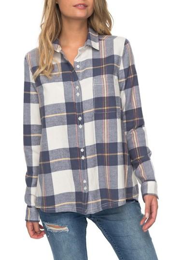 Women's Roxy Heavy Feelings Plaid Cotton Shirt - Blue