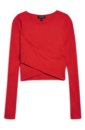 Women's Topshop Wrap Rib Crop Top Us (fits Like 0-2) - Red
