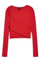Women's Topshop Wrap Rib Crop Top Us (fits Like 0-2) - Red