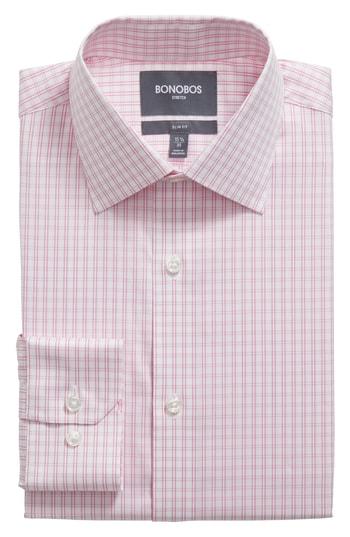 Men's Bonobos Raven Slim Fit Stretch Check Dress Shirt .5 33 - Pink