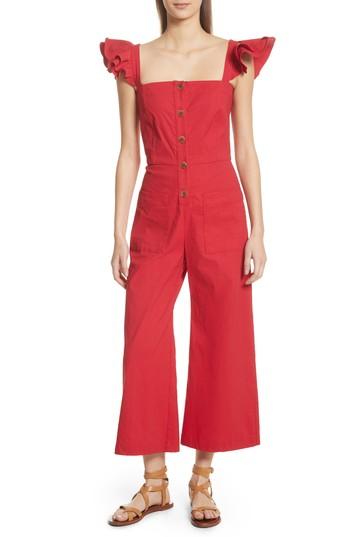 Women's Sea Callie Ruffle Strap Jumpsuit - Red
