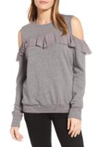 Women's Halogen Ruffle Cold Shoulder Sweatshirt - Grey