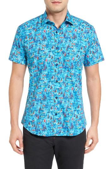 Men's Jared Lang Trim Fit Sailboat Print Sport Shirt