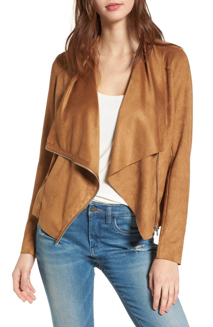 Women's Blanknyc Drape Front Faux Suede Jacket, Size - Brown