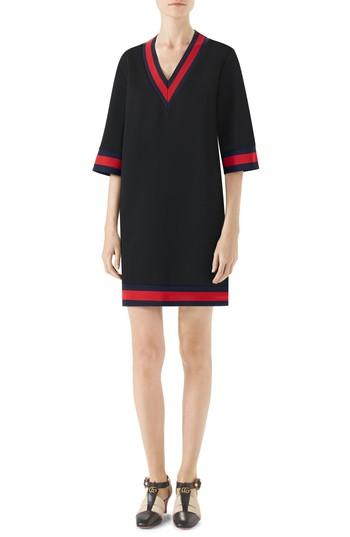 Women's Gucci Stripe Trim Shift Dress - Black